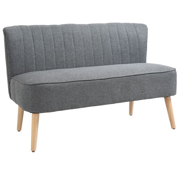 homcom divano 2 posti moderno in tessuto senza braccioli, struttura e gambe in legno, 117x56.5x77cm grigio chiaro