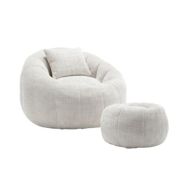 gomyway poltrona sacco girevole rotonda confortevole, divano super morbido con rotazione a 360° e schiuma memory ad alta densità per soggiorno e camera da letto, beige