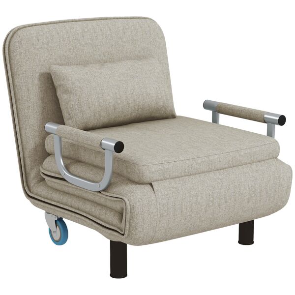 homcom poltrona letto singolo e chaise longue in tessuto con schienale regolabile a 3 livelli, grigio