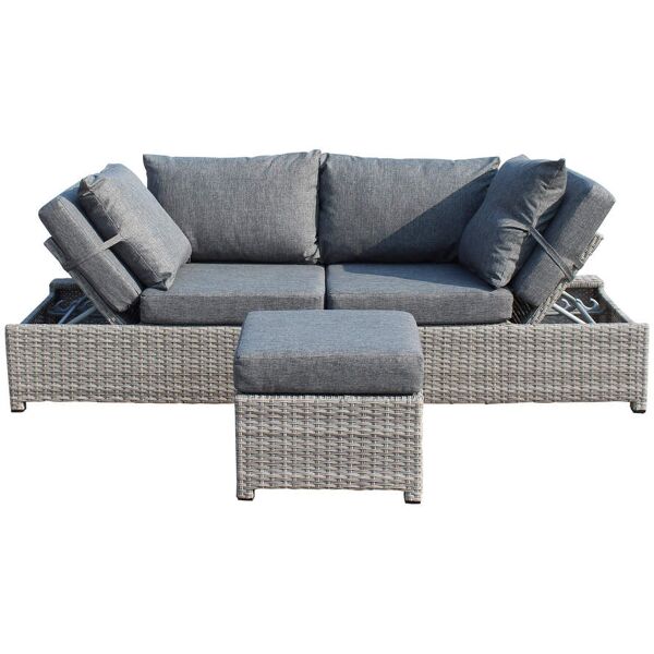 milani home divano da giardino con pouf completo di cuscino intreccio in rattan sintetico grigio 210 x 66 x 80 cm