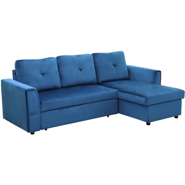 dechome 863dh91 divano letto angolare 3 posti con rivestimento effetto velluto chaise longue con contenitore 232x141x85cm blu - 863dh91