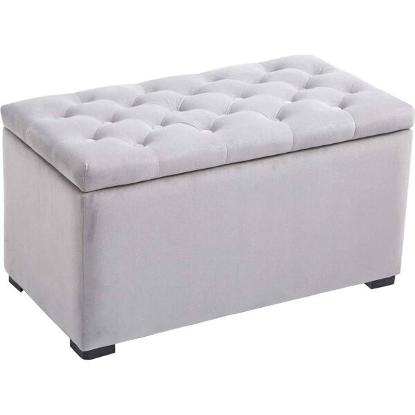 dechome 833160gy cassapanca portaoggetti mu ltiuso con 2 sgabelli pouf in velluto grigio perla - 833160gy