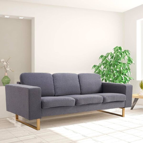 dechome 833515 divano 3 posti con cuscini in tessuto di lino grigio scuro 200x82x78 cm - 833515
