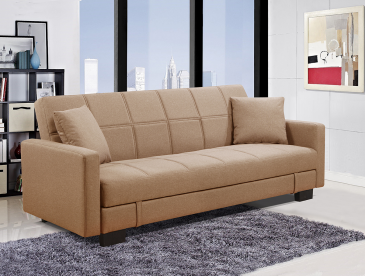 Arredo Casa Facile Divano Letto Contenitore Microfibra Beige Reclinabile Cuscini