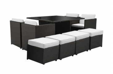 Arredo Casa Facile Tavolo Pranzo Cubo Sedie Rattan Nero Poltrone Pouf Contenitore King 125x125 - 6 Posti + 4 Posti