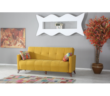 Arredo Casa Facile Divano Letto Contenitore Microfibra Senape / Giallo Mustard Reclinabile Cuscini Doppio - King - Lux -It