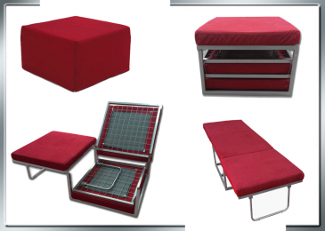 Arredo Casa Facile Pouf Letto Reclinabile Pouff Letto - Rosso Microfibra - Soggiorno