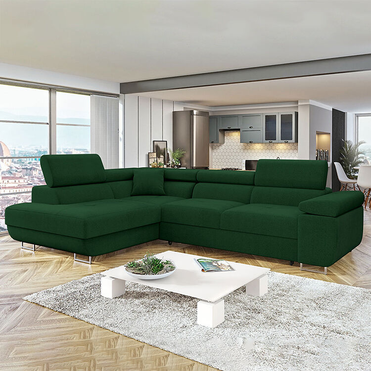 garneroarredamenti Divano letto angolare sinistra 4 posti 274x203cm verde Bormio