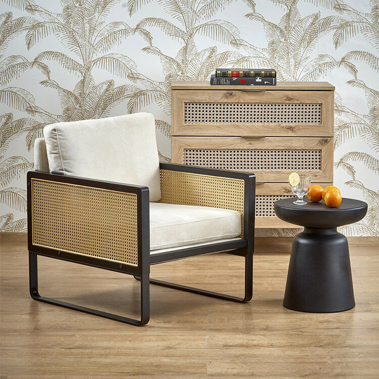 garneroarredamenti Poltrona relax soggiono in rattan naturale beige nero Niceto