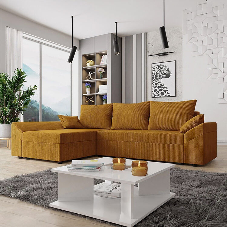 garneroarredamenti Divano letto angolare 3 posti 244x138cm velluto a coste giallo ocra Appia