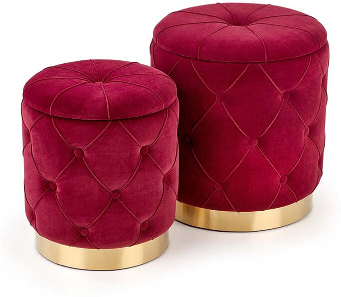 garneroarredamenti Set 2 pouf moderno contenitore in velluto bordeaux Emil