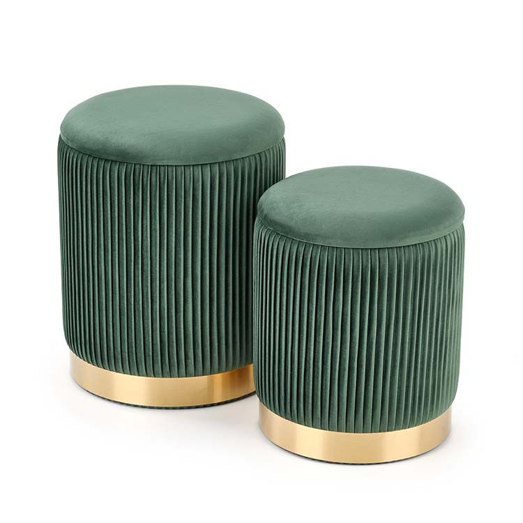 garneroarredamenti Set 2 pouf design da salotto contenitore in velluto verde Cubal