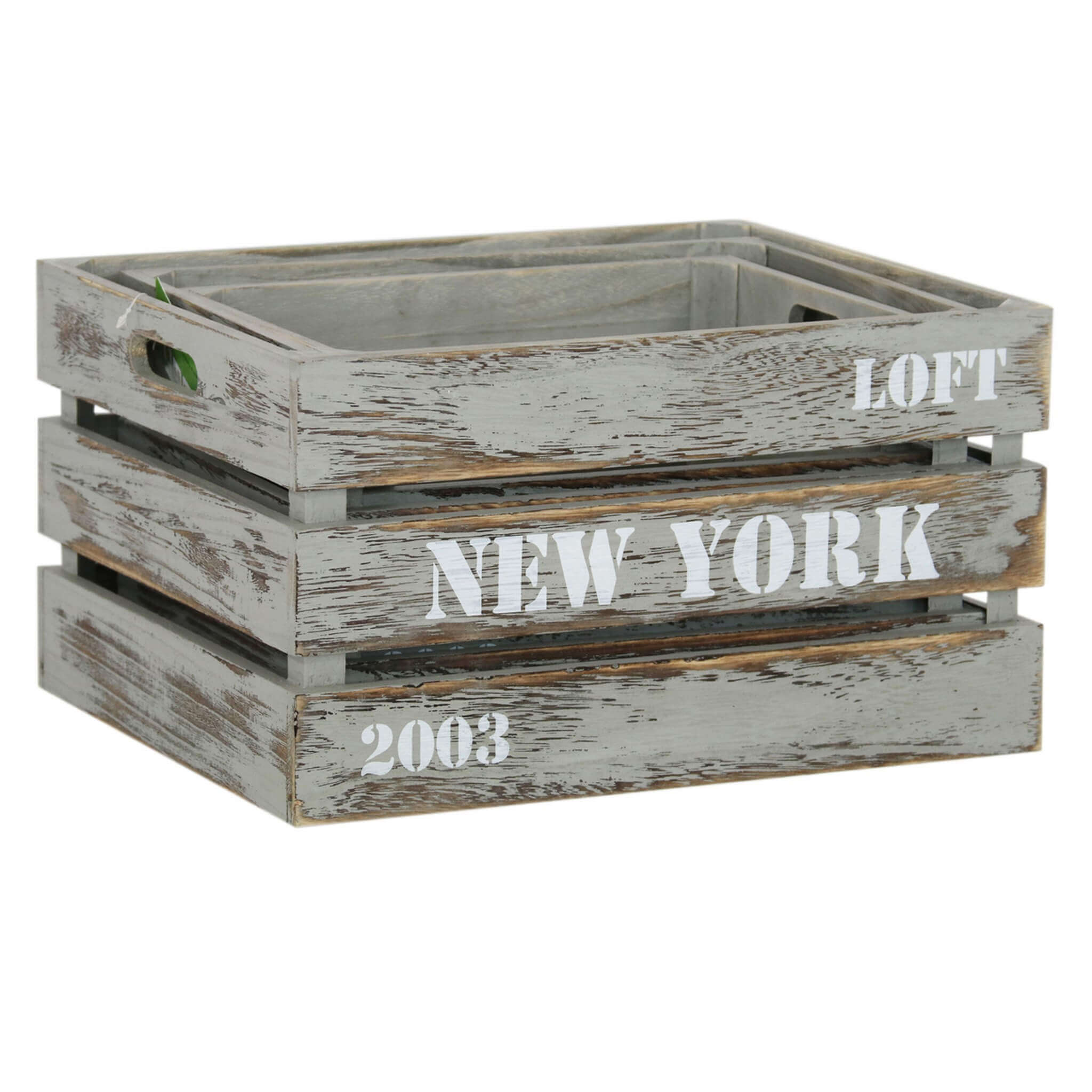 Milani Home Set Di 3 Cassette In Legno Di Design Industrial Stile Moderno Con Decoro , G.40 Grigio 40 x 22 x 31 cm