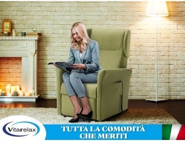 Poltrona Relax Alzapersona, posizione TV, seduta memory, 2 motori mod. Rita Vitarelax (Queens Idrorepellente Jeans cons 2 settim)