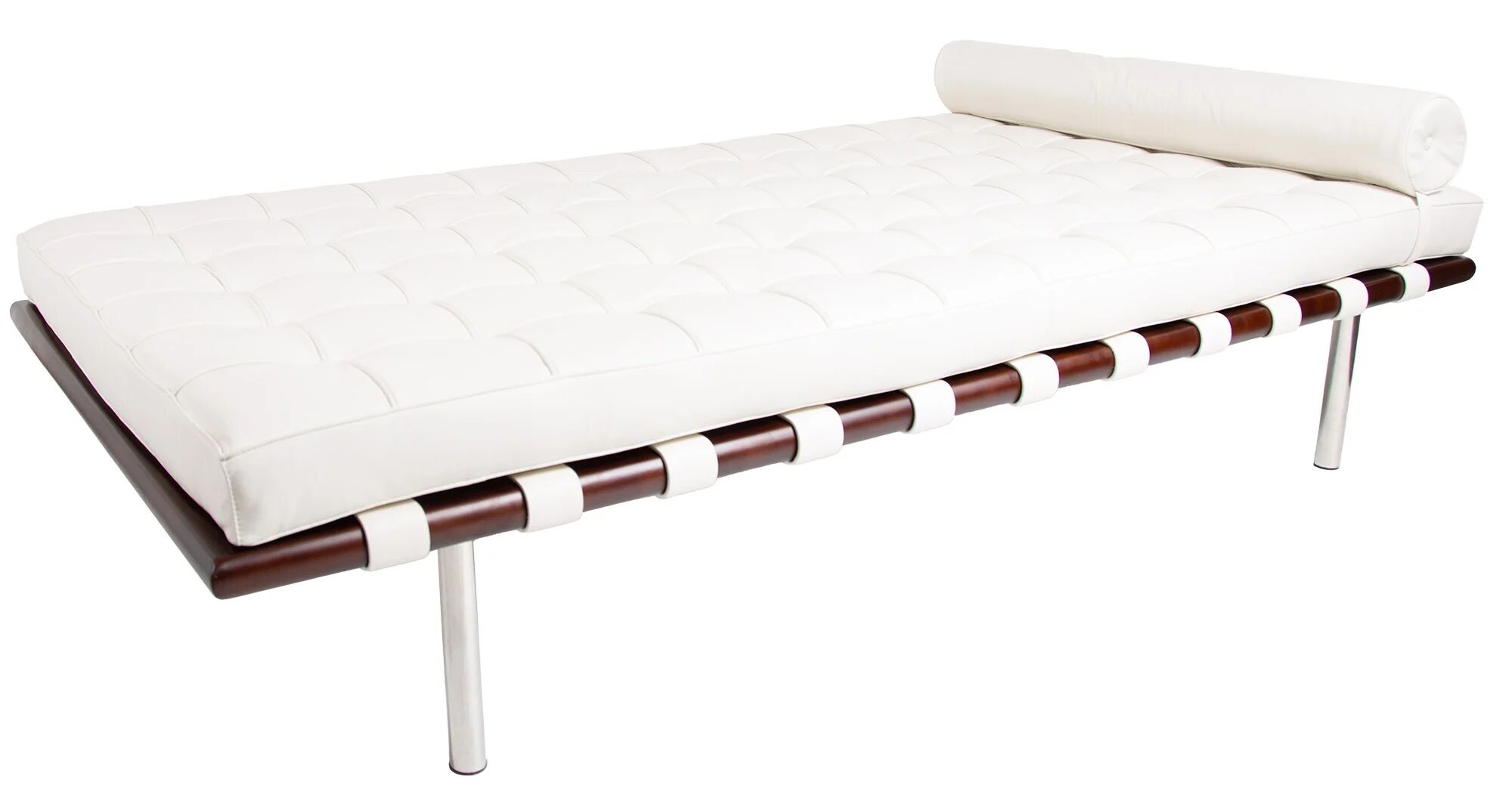 domini daybed Barcelona Pavillion wit - 98 x 200 x 44 cm - houten frame, stalen poten, lederen matras