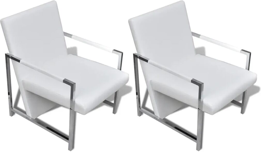 vidaXL Fauteuils 2 st met chroom frame kunstleer wit