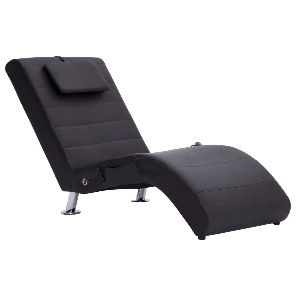 vidaXL Massage chaise longue met kussen kunstleer bruin