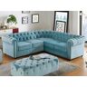 Unique Hoekbank van fluweel CHESTERFIELD - pastel blauw