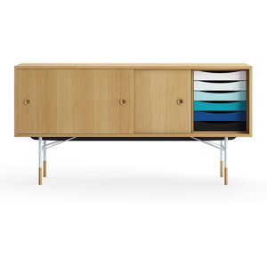 House of Finn Juhl Sideboard With Tray Unit, Dark Oiled Oak Veneer, Light Blue Steel, Cold