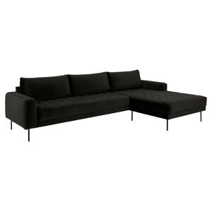 Rouge 2,5 -seters sofa med sjeselong og svarte ben. Gråbrun Høyresving