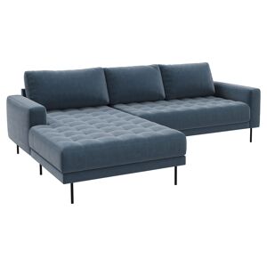 Rouge 2,5 -seters sofa med sjeselong og svarte ben. Støvblå Venstre sving