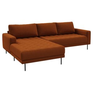 Rouge 2,5 -seters sofa med sjeselong og svarte ben. Kobberfarget Venstre sving