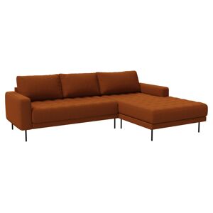 Rouge 2,5 -seters sofa med sjeselong og svarte ben. Kobberfarget Høyresving