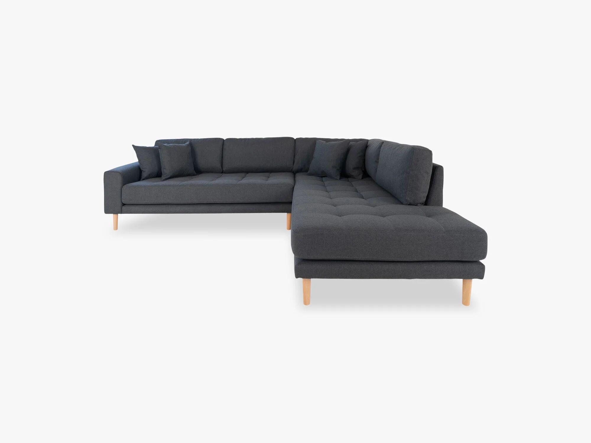Nordic Essentials Lido hjørne sofa åpen ende, mørkegrå med fire puter