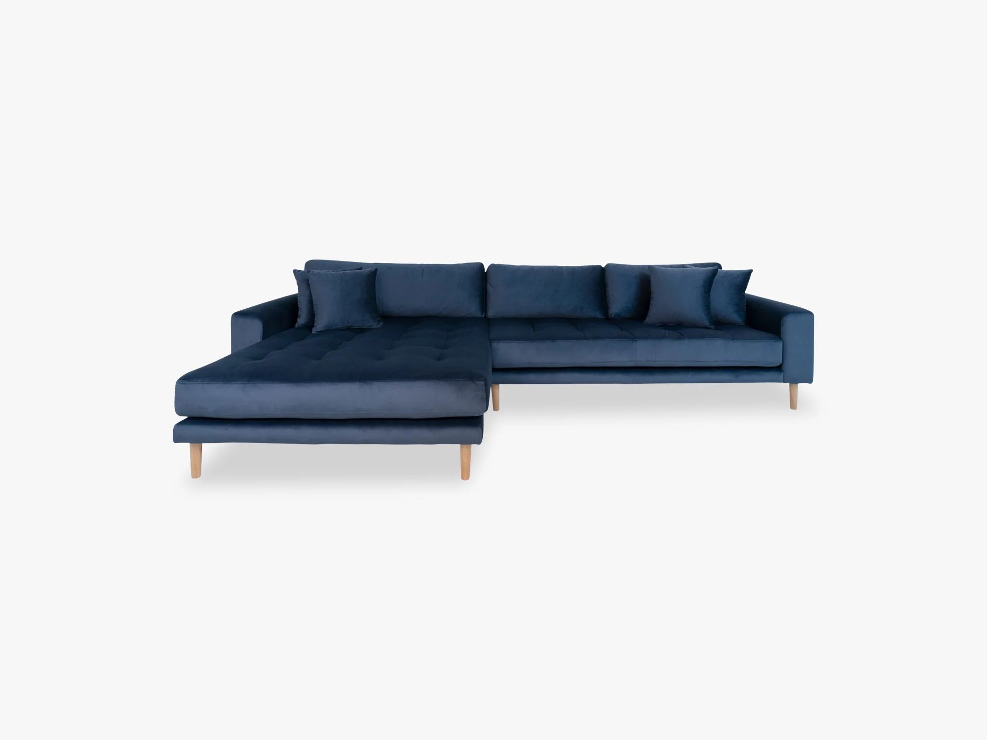 Nordic Essentials Lido Lounge Sofa igjen, mørk blå velour med fire puter