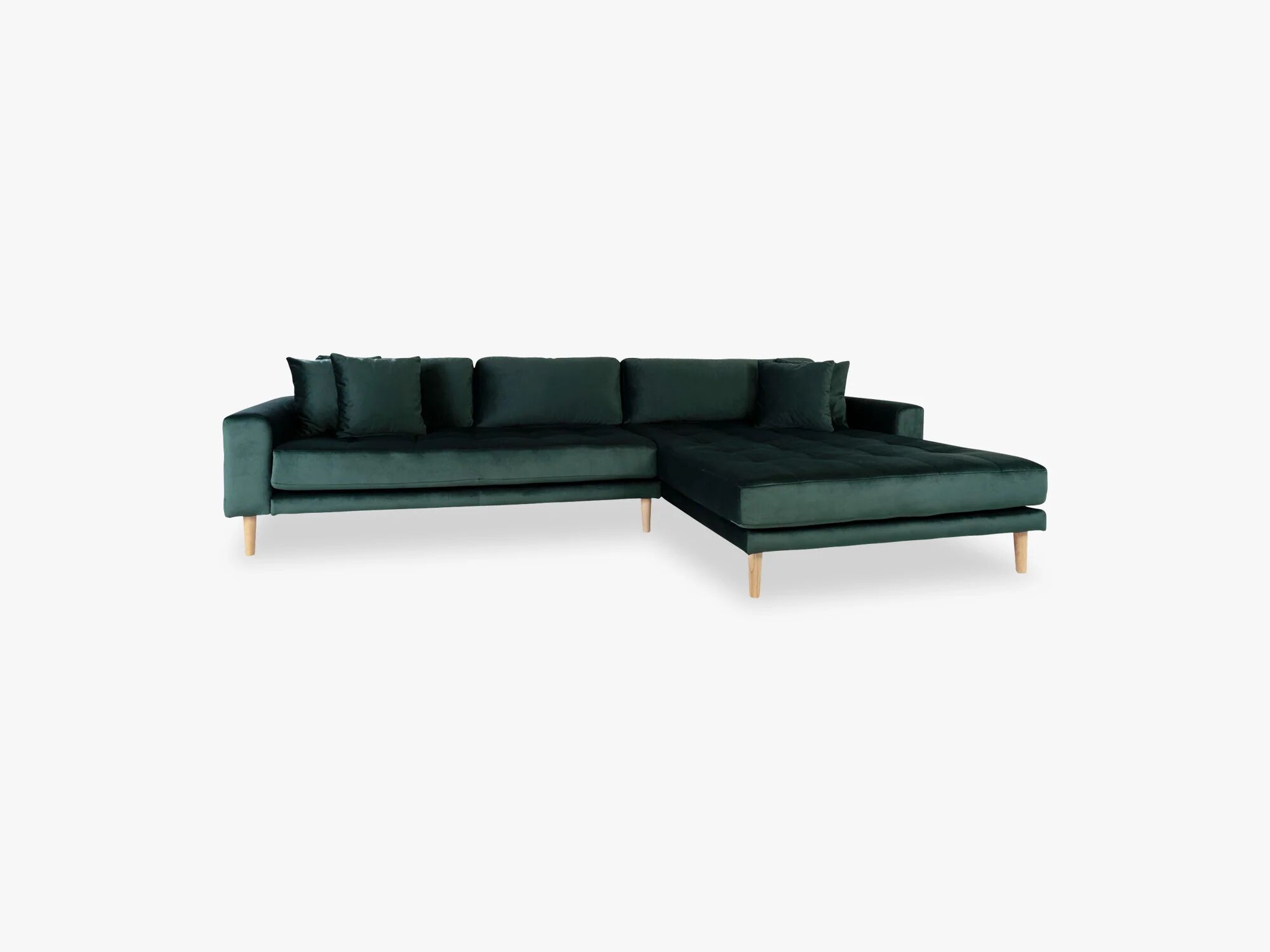 Nordic Essentials Lido Lounge Sofa Rett, mørkegrønn velour med fire puter