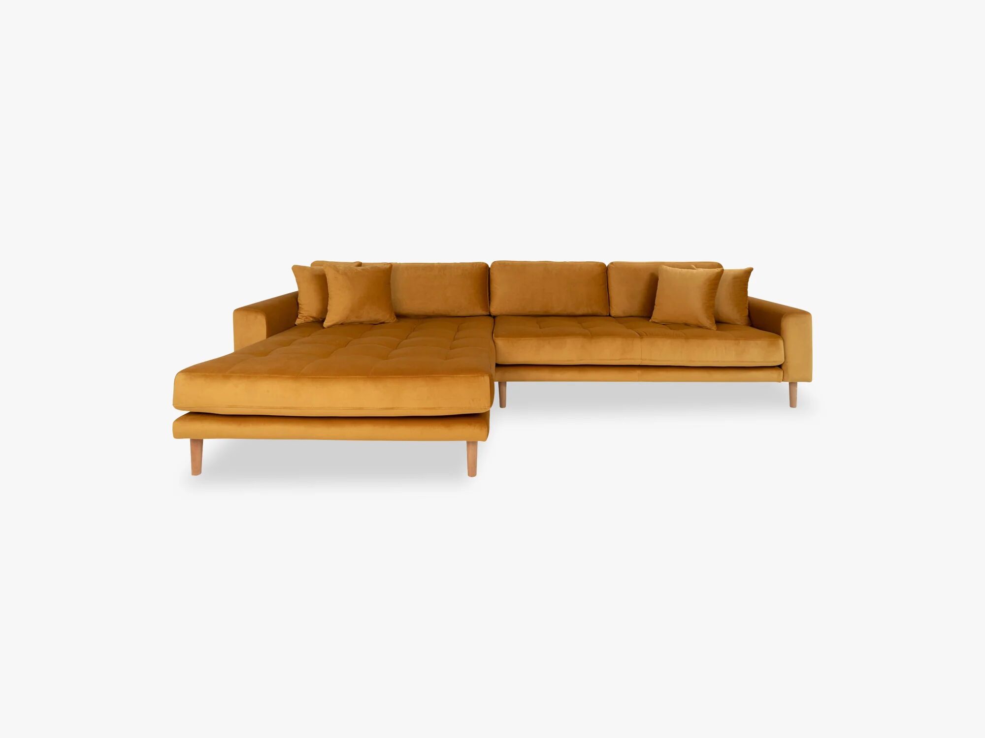 Nordic Essentials Lido Lounge Sofa igjen, Mustardsgul Velour med fire puter