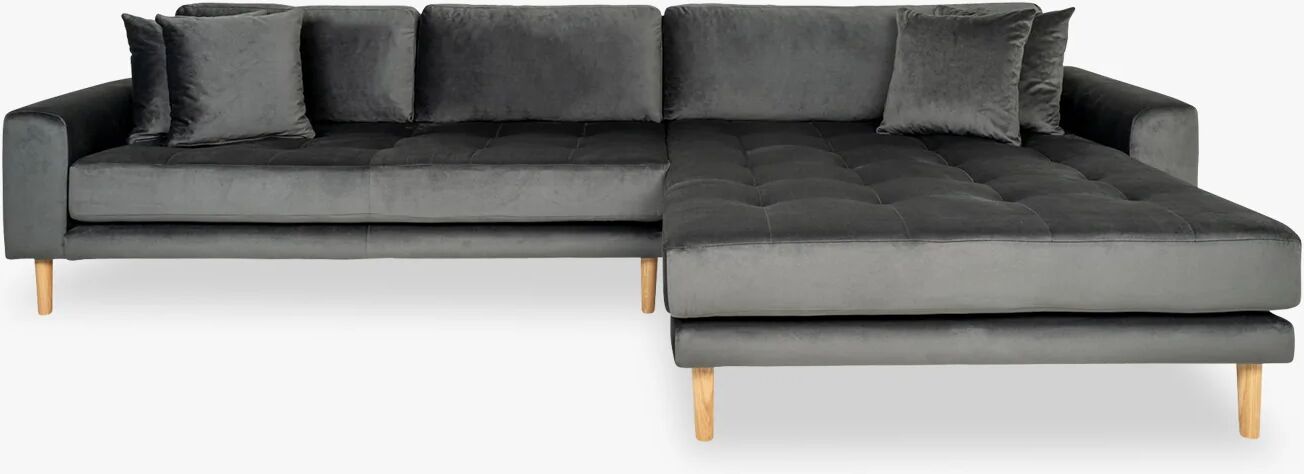 Nordic Essentials Lido Lounge sofa rett, mørkegrå velour med fire puter