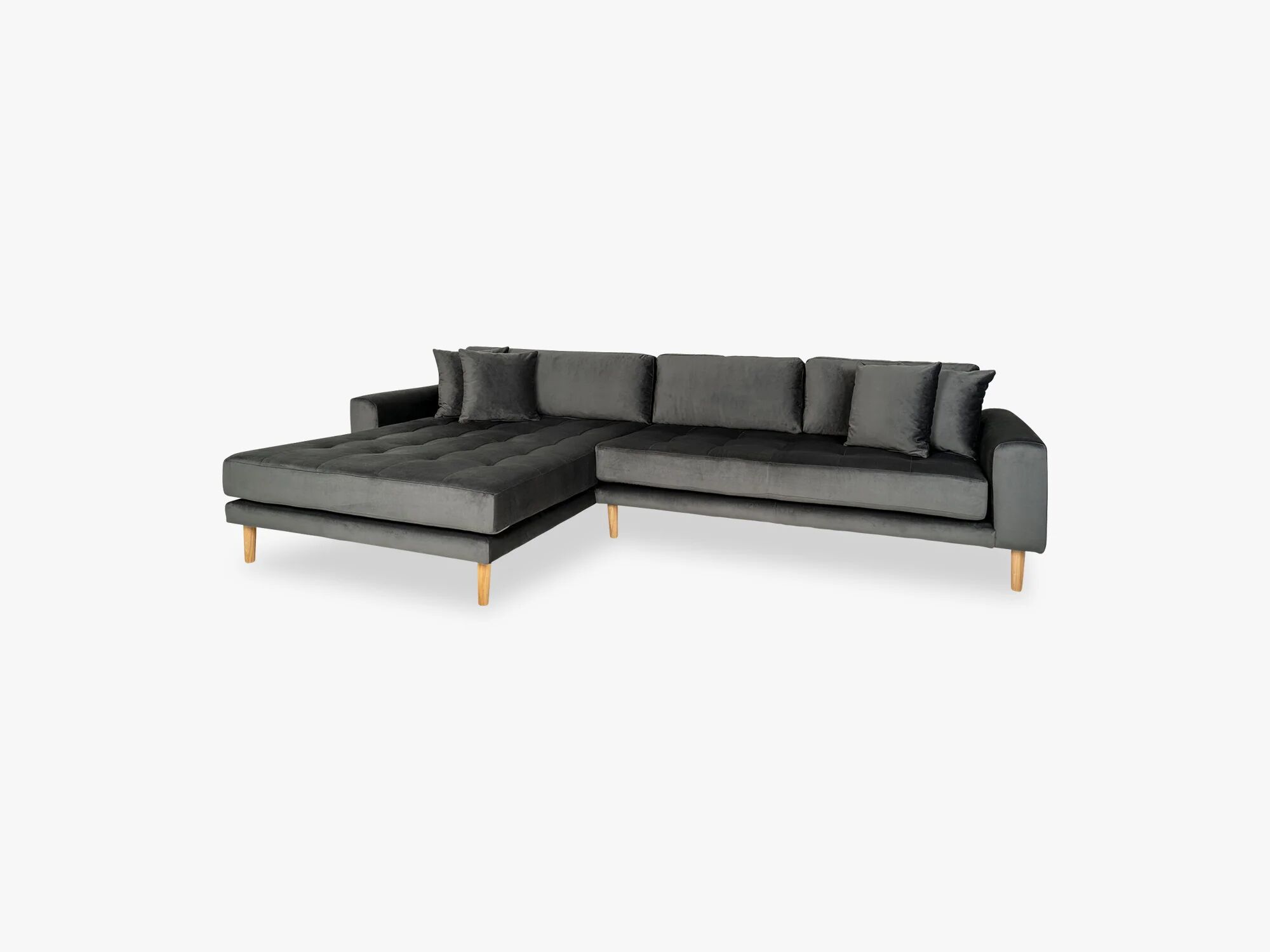 Nordic Essentials Lido Lounge Sofa igjen, mørkegrå velour med fire puter