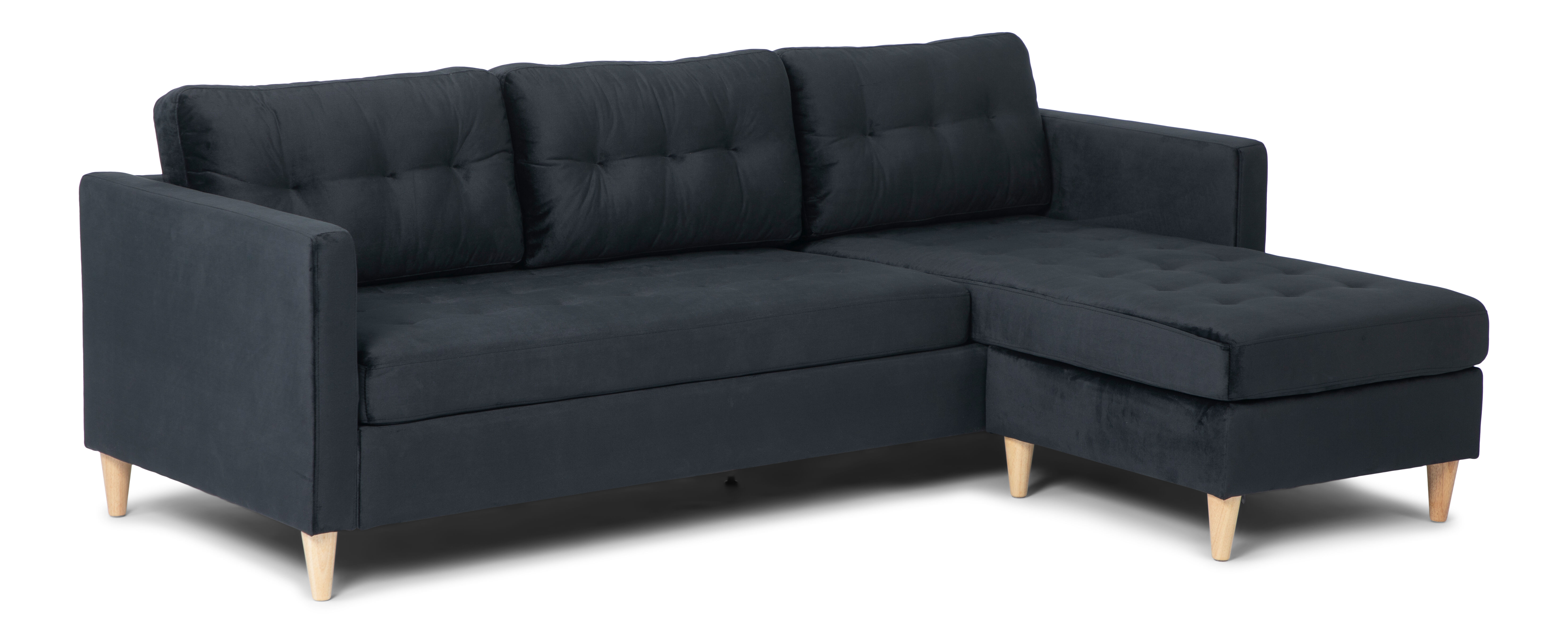 Marino sofa BA4, sjeselongsofa høyre eller venstresnudd i velur svart.