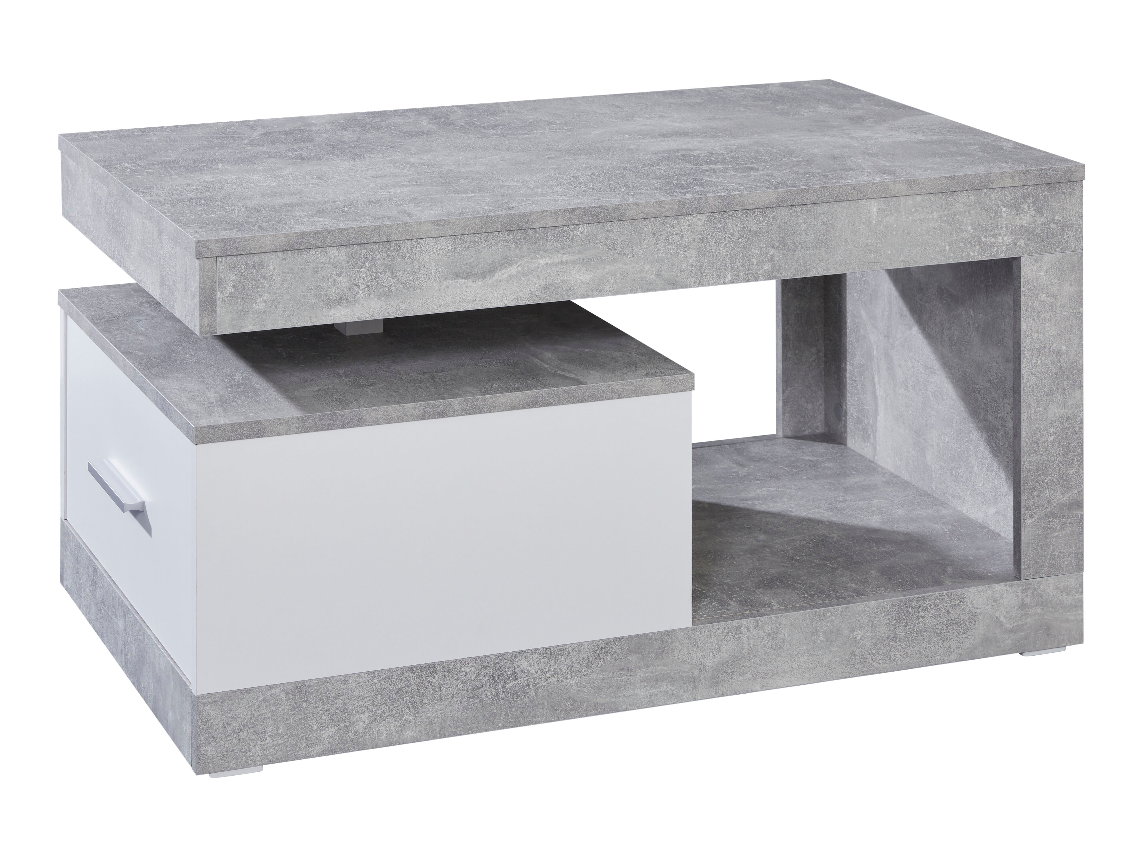 Hidalgo sofabord med 1 skuff og 1 hylle beton dekor, hvit.