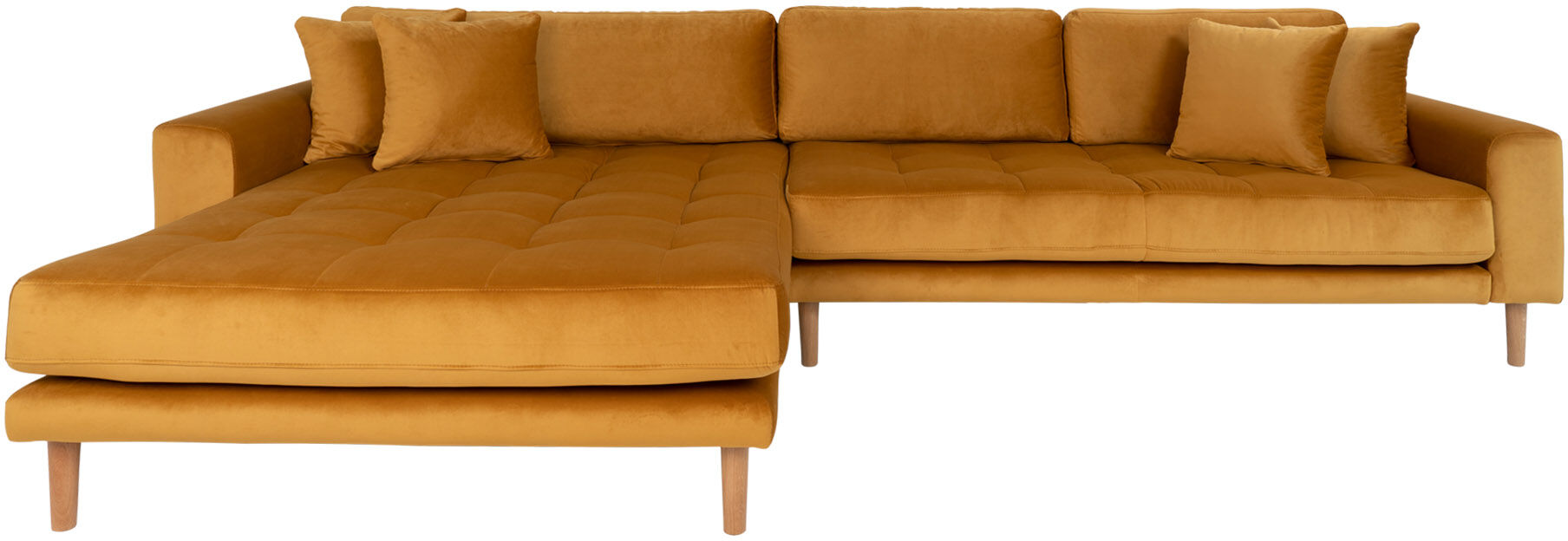 Lido sofa , sjeselongsofa venstrevent velur senneps gul.