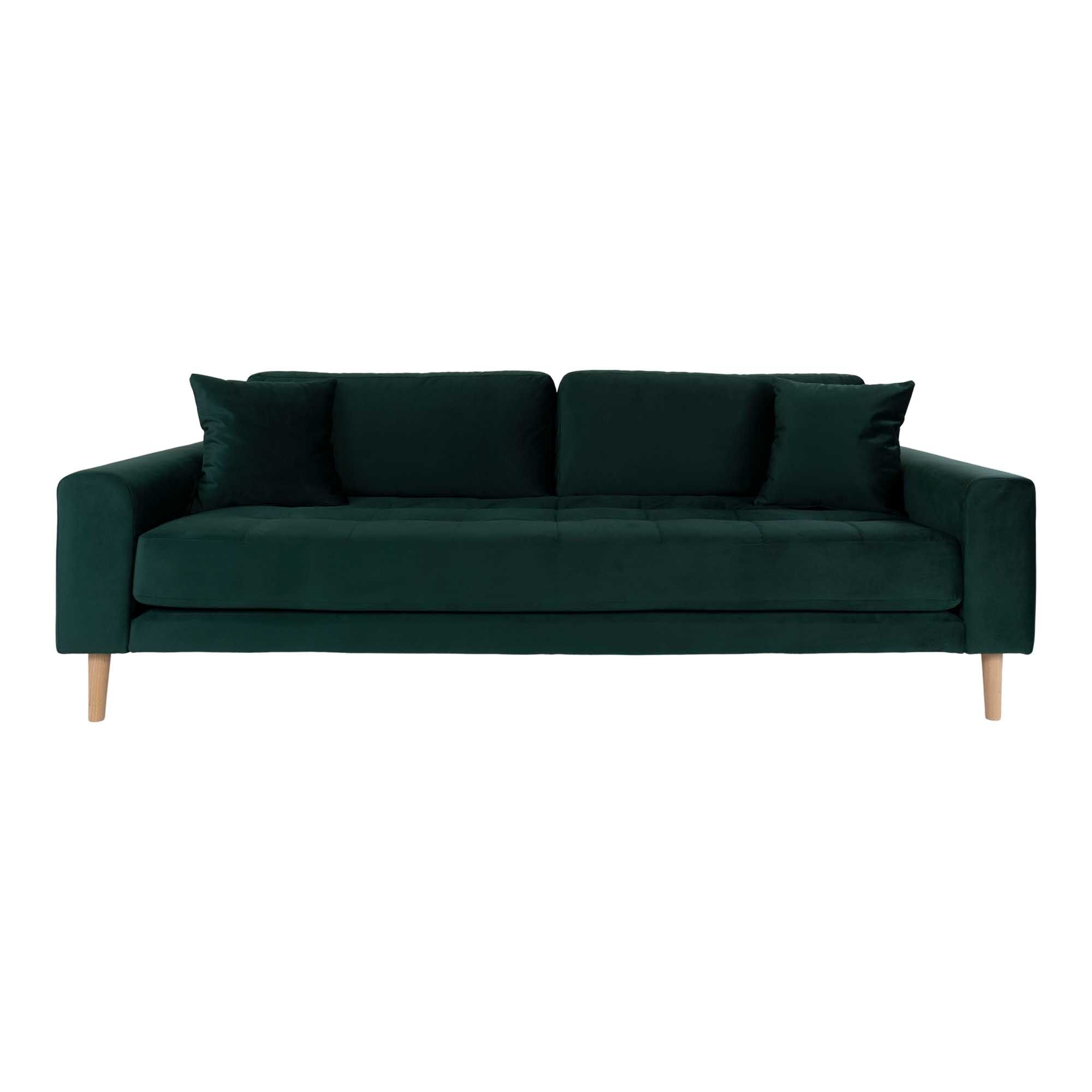 Lido sofa 3 seter velur inkl. 2 pynteputer, grønn.