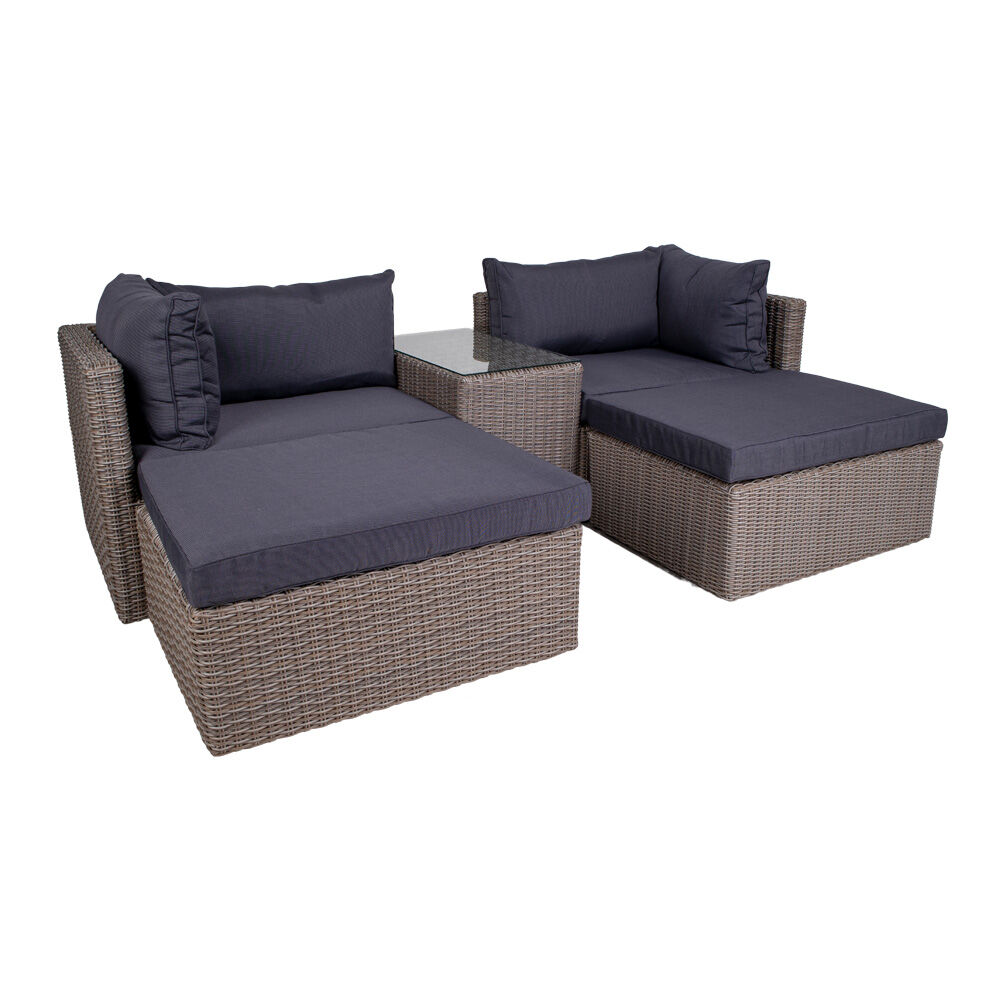 Rosino loungemøbler loungesett inkl. puter, grå med svarte puter.