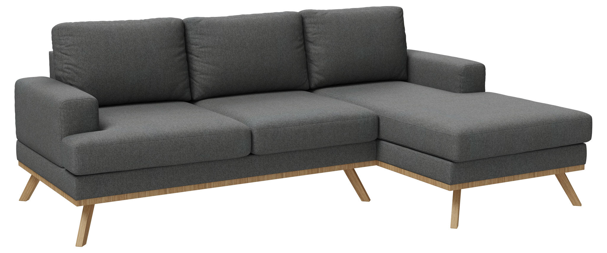 Norwich M 2-seters sofa med sjeselong og ben i eikebeis. Mørk grå Høyresving