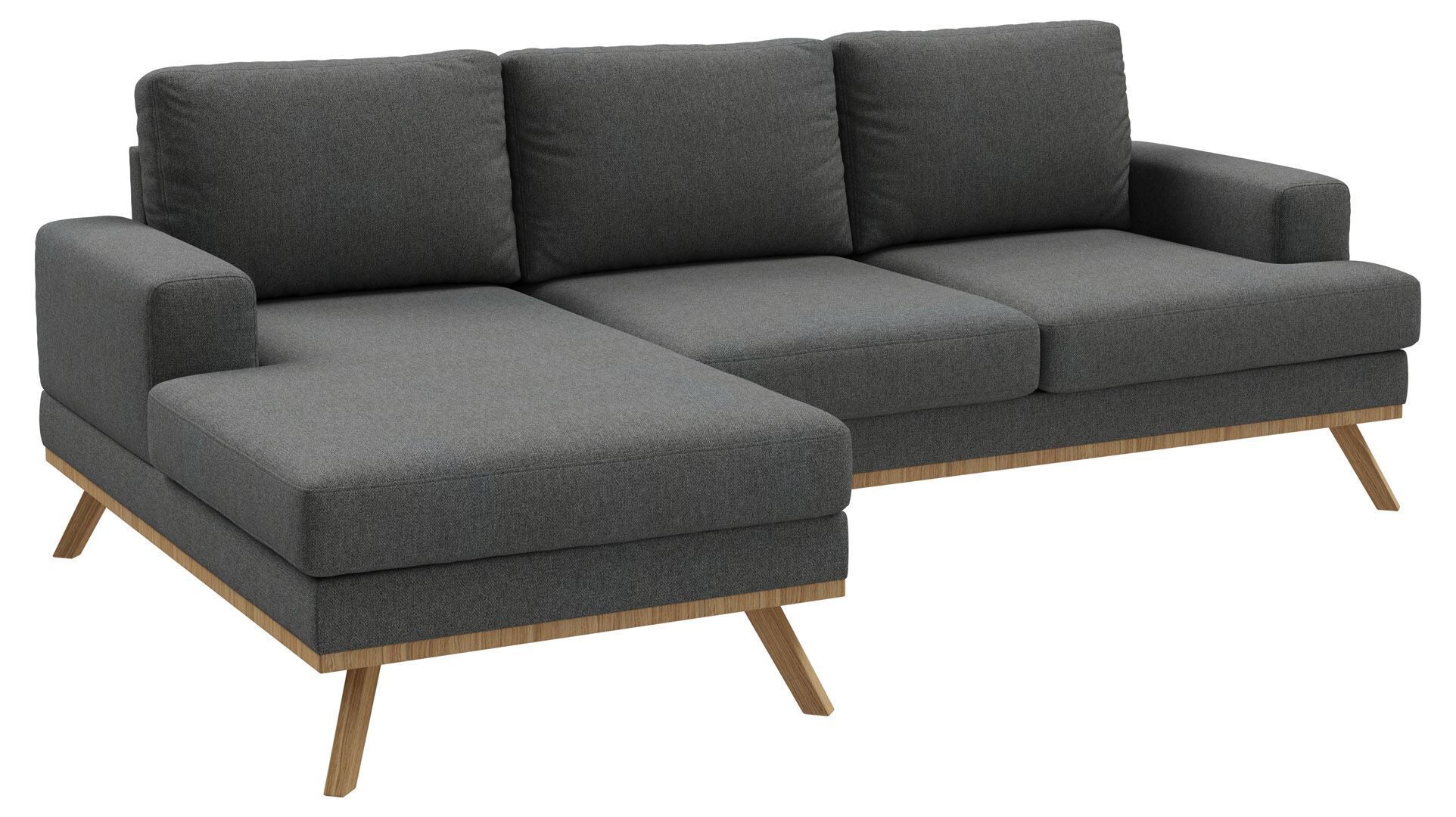 Norwich M 2-seters sofa med sjeselong og ben i eikebeis. Mørk grå Venstre sving