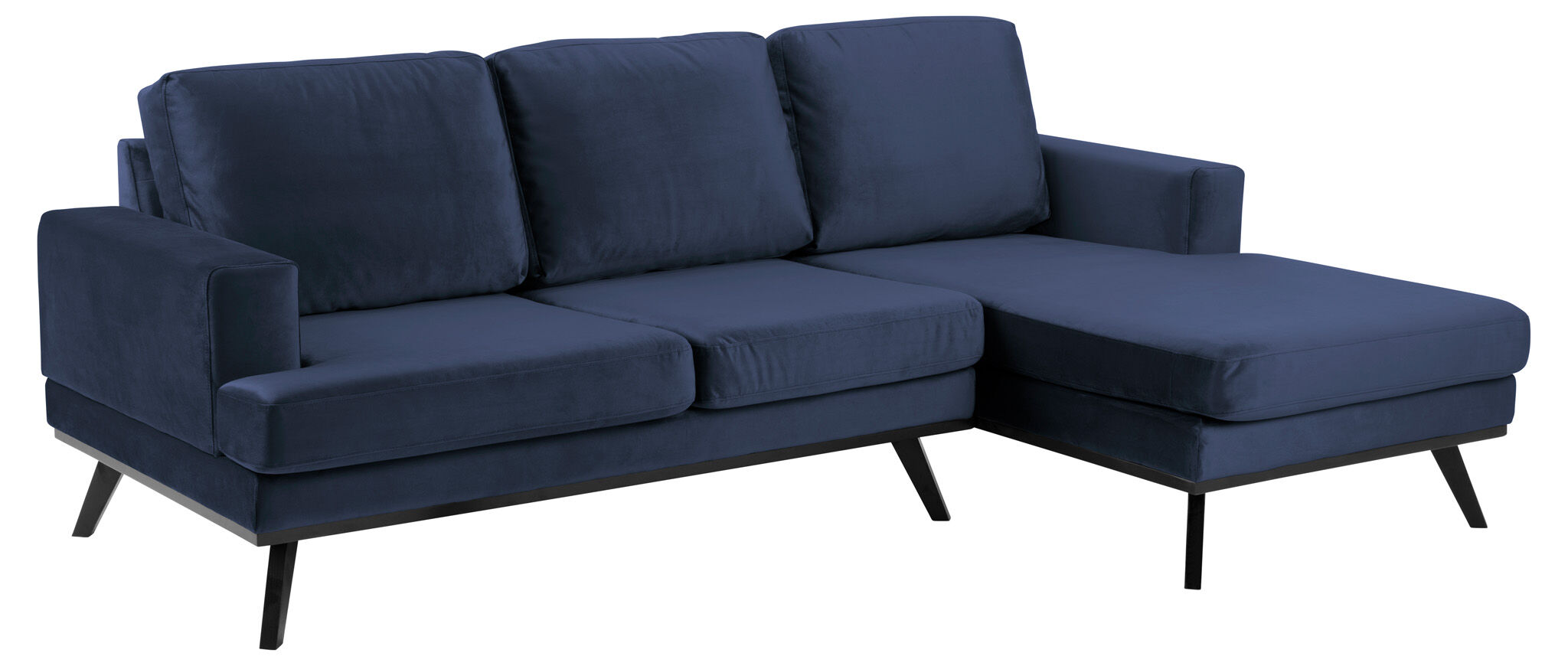 Norwich L 2-seters sofa med sjeselong og svarte ben. Mørke blå Høyresving