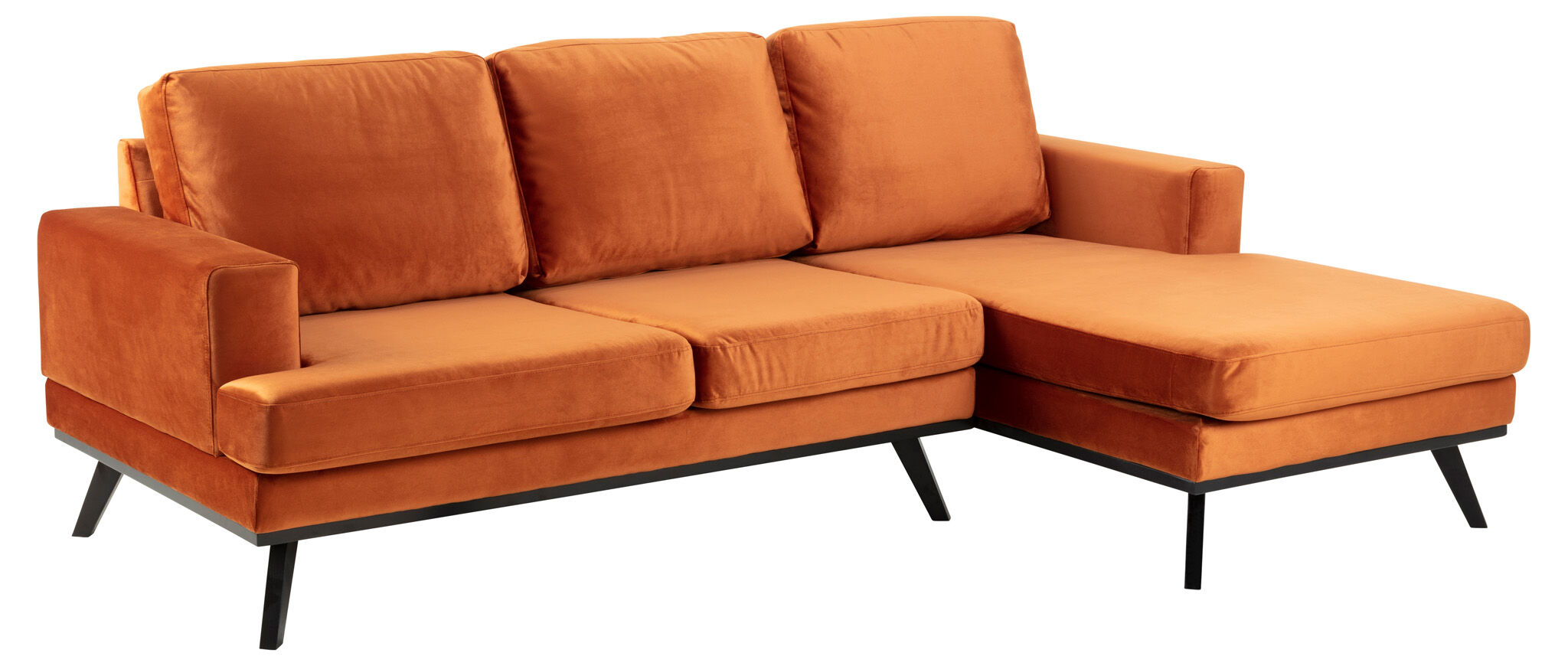 Norwich L 2-seters sofa med sjeselong og svarte ben. Kobberfarget Høyresving