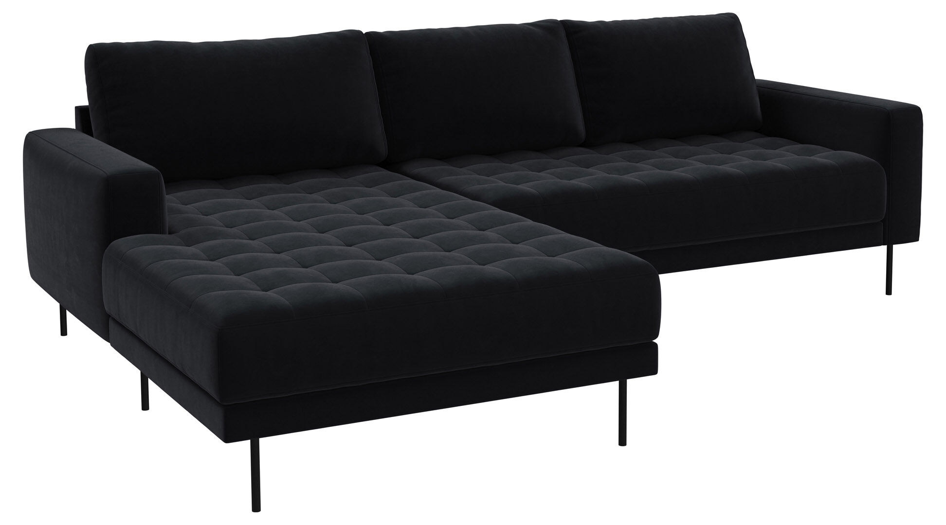 Rouge 2,5 -seters sofa med sjeselong og svarte ben. Antrasittgrå Venstre sving