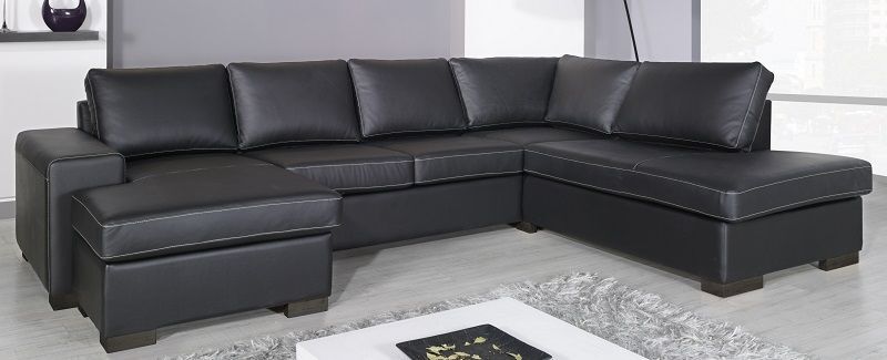 Troels Møbler Costa Sofa med sjeselong - Sort skinn   Unoliving