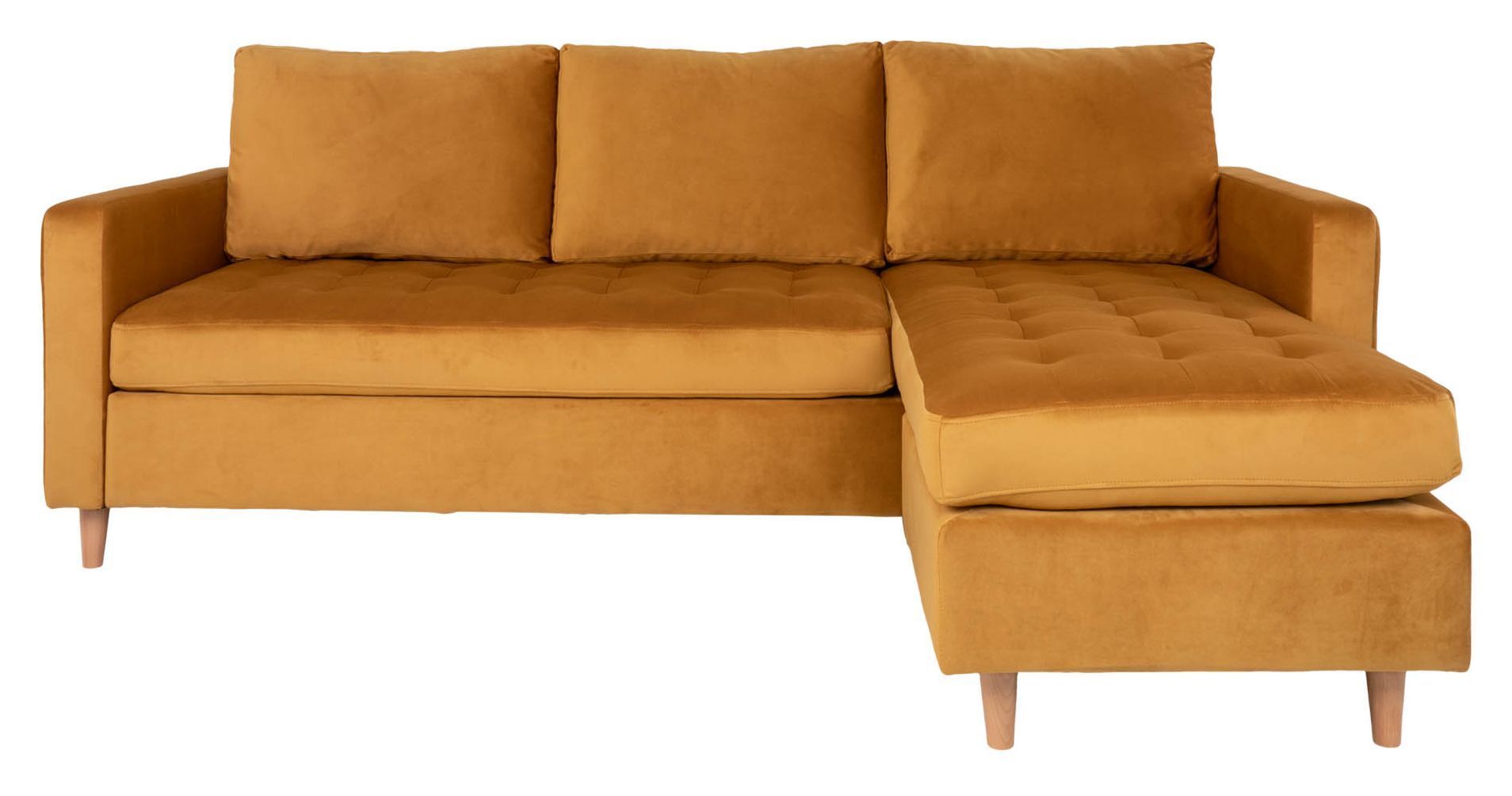 House Nordic Firenze Sofa m, Flyttbar Sjeselong - Sennepsgul Velour   Unoliving