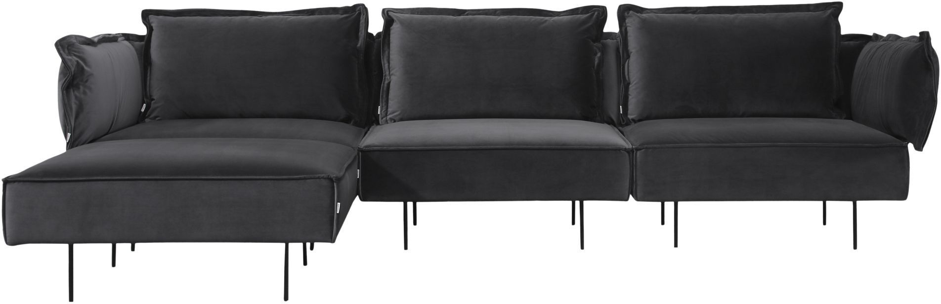 HANDVÄRK - Fløyel Sofa m. Sjeselong - Grå   Unoliving