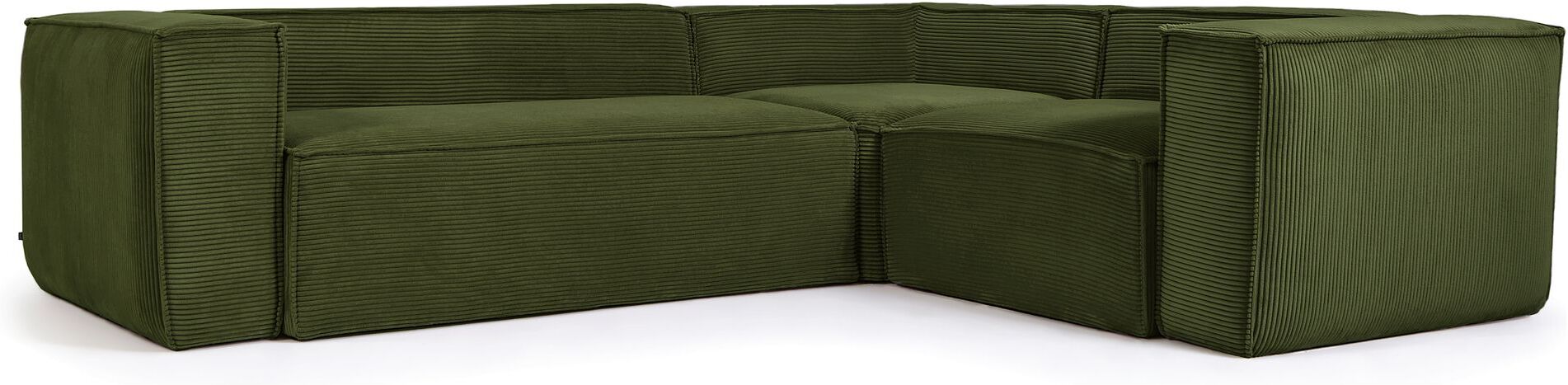 Kave Home Blok 3-pers. Hjørnesofa, 290x230, grønn Fløyel   Unoliving