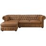 LINEA SOFA Kanapa narożna BRENTON ze 100% skóry bawolej Chesterfield - Karmelowy vintage - narożnik lewostronny