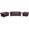 LINEA SOFA Komplet wypoczynkowy typu chesterfield 3+2+1 BRENTON 100% skóry bawolej - Kolor: cherry