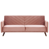 Beliani Sofá-cama de 3 lugares em tecido aveludado rosa com pernas de madeira para sala de estar moderna